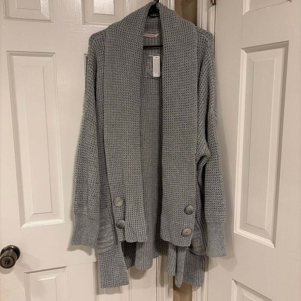 Soft Surroundings Gray Open Front Knit Cardigan Sweater 2X